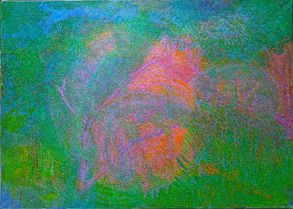 Kameleon, olej+płótno. 50x 70 cm.2024-5 r.